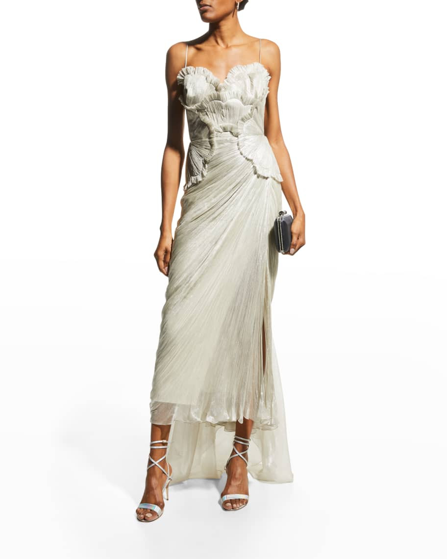 Maria Lucia Hohan Ellery Scalloped-Ruffle Metallic Silk Plisse Gown | Neiman Marcus