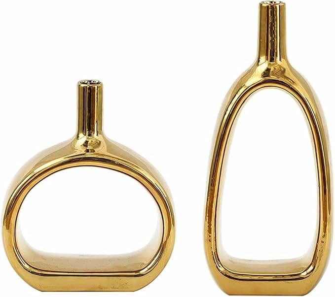 WEIDILIDU Ceramic Vase Golden Set of 2 Modern Home Decoration Porcelain Vase Flower Vase Frosted ... | Amazon (US)