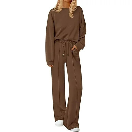 PRETTYGARDEN 2 Piece Sets For Women Fall Trendy Long Sleeve Sweatshirt Wide Leg Pants Loungewear Set Matching Sweatsuit | Walmart (US)