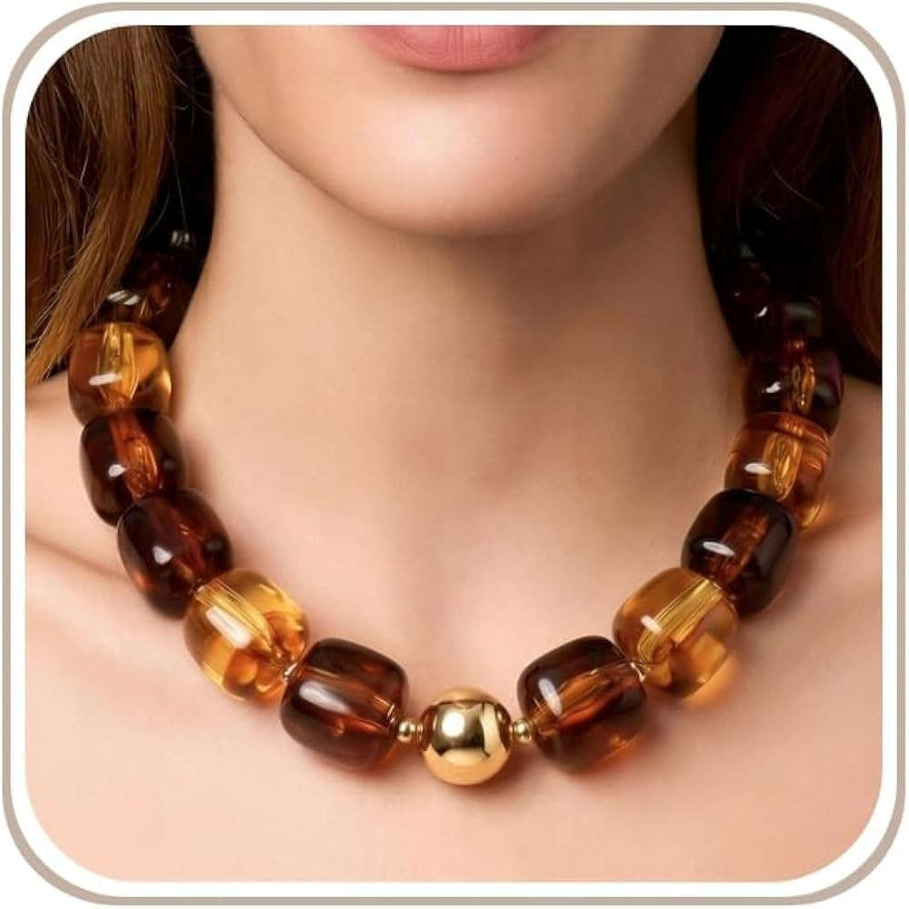 Chunky Necklaces for Women, Trendy Colorful Square Acrylic Resin Beads Statement Choker Necklace,... | Amazon (US)