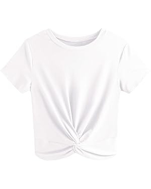 JINKESI Women's Summer Causal Short Sleeve Blouse Round Neck Crop Tops Twist Front Tee T-Shirt | Amazon (US)