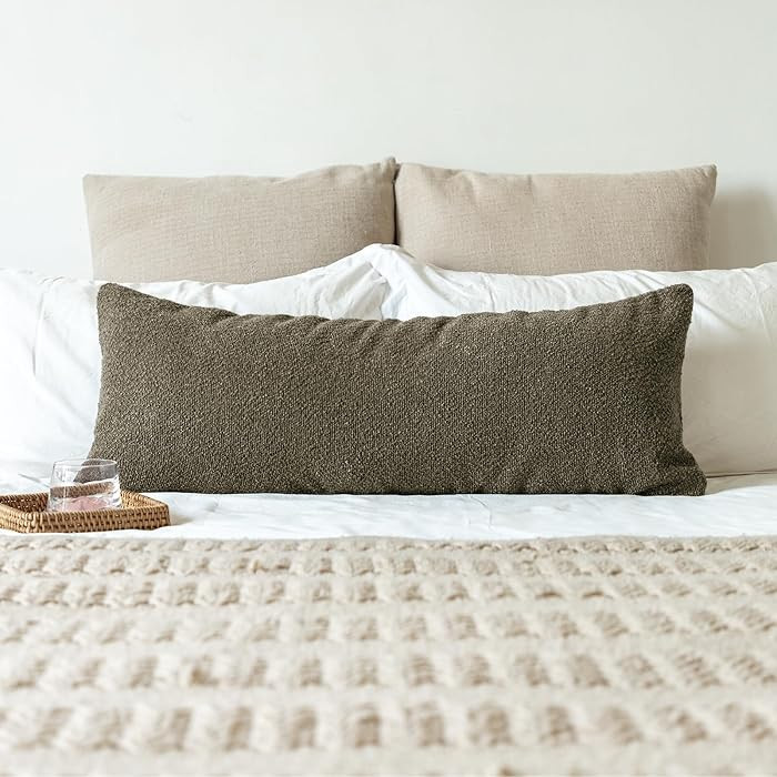 JoraLion 14x36 inch Boucle Lumbar Pillow Cover, Dark Brown Woven Texture Neutral Long Pillow Cove... | Amazon (US)