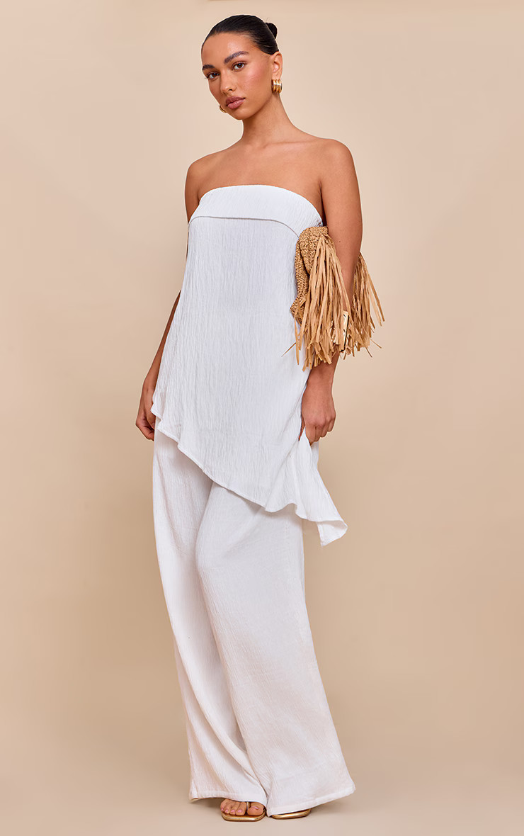 White Textured Wide Leg Pants | PrettyLittleThing US