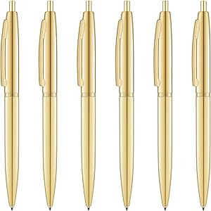 Unibene 6 Pack Gold Click Ballpoint Pens - Black ink Medium Point(1 mm), Metallic Retractable Pen... | Amazon (US)
