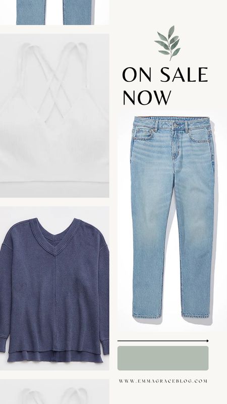Aerie and American Eagle sale outfit. 
I loved this for the summer. A clean modern, mom jean is a must have for your wardrobe and I own this textured pullover in 2 colors already. This blue is gorgeous! Their bralettes are also my favorite and this white one will look beautiful under the top. I got tts in everything  

#LTKsalealert #LTKstyletip #LTKunder50