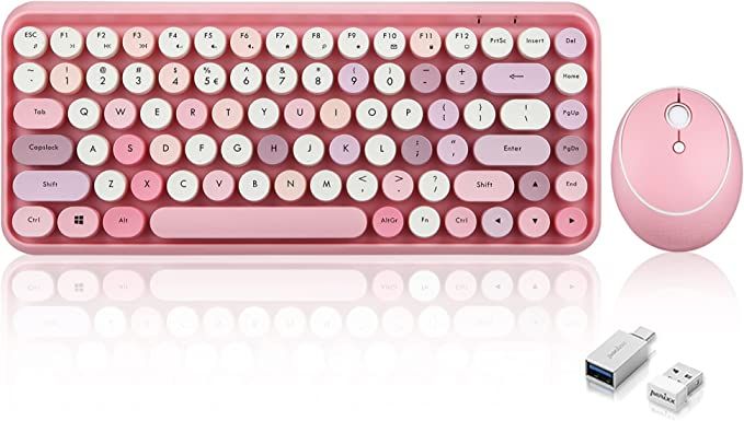 Perixx PERIDUO-713 Wireless Mini Keyboard and Mouse Combo, Retro Round Key Caps, Pastel Pink, US ... | Amazon (US)