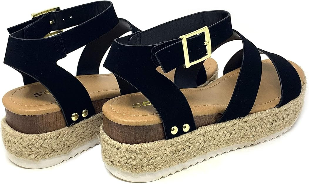 Soda Top Shoe Bryce Open Toe Buckle Ankle Strap Espadrilles Flatform Wedge Casual Sanda | Amazon (US)