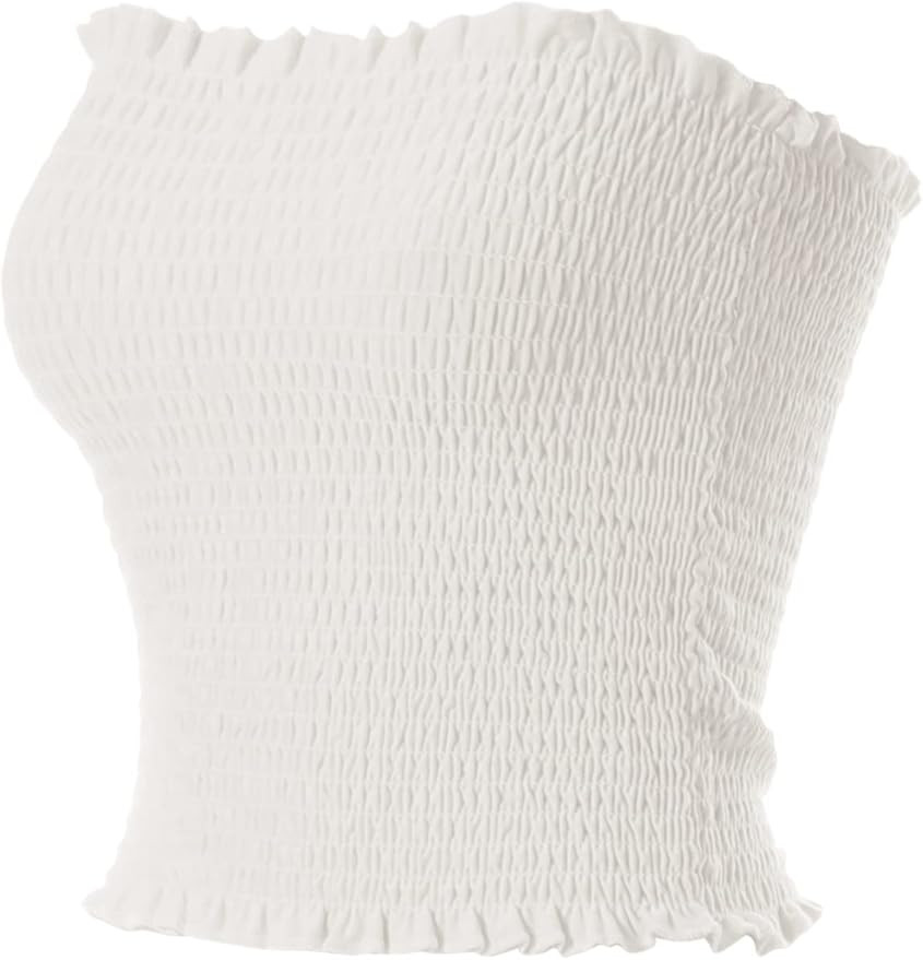 MixMatchy Women's Ruffled Smocking Crop Tube Tops Summer Casual Bandeau Top | Amazon (US)