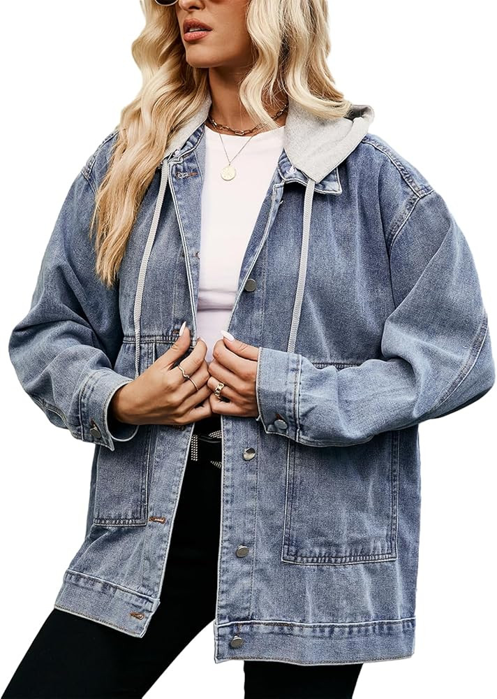 PAODIKUAI Women's Oversized Denim Jacket Casual Long Sleeve Vintage Jean Jacket Top Coat with Poc... | Amazon (US)