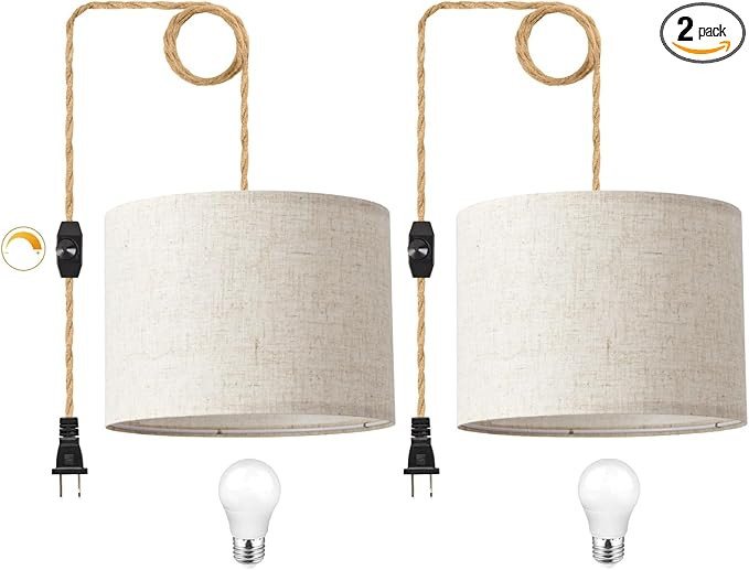 Plug in Pendant Light, Hanging Light with Plug in Cord with Dimmable Switch, Hanging Lamp with 15... | Amazon (US)