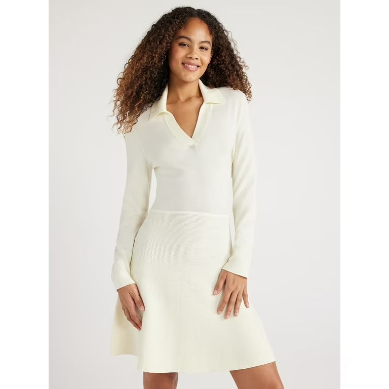 Free Assembly Women’s Fit & Flare Mini Polo Sweater Dress with Long Sleeves, Sizes XS-XXXL | Walmart (US)