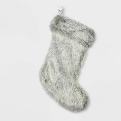 Faux Fur Christmas Stocking Gray - Wondershop&#8482; | Target