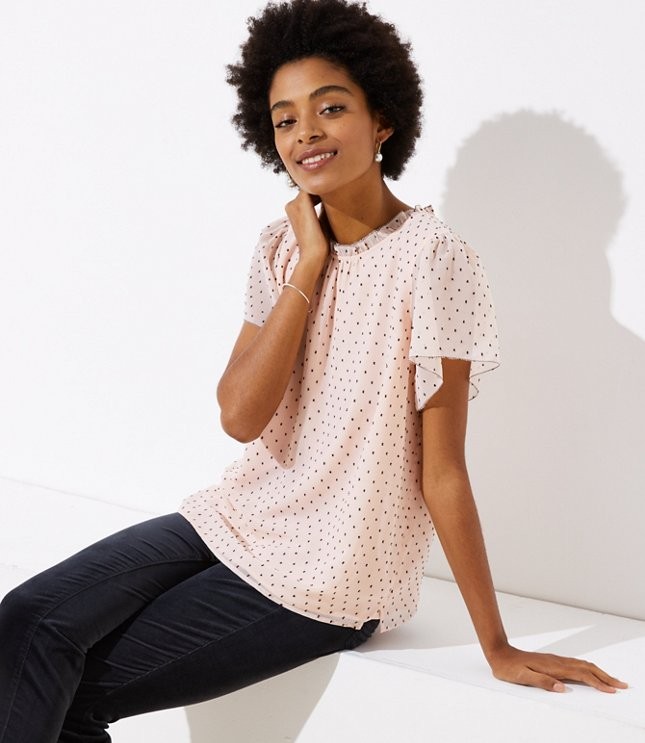 Dotted Ruffle Flutter Top | LOFT | LOFT