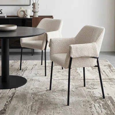 Set of Two Cream and Black Boucle Dining Arm Chairs | Wayfair North America