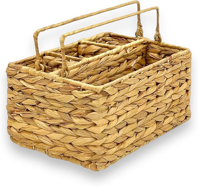 Large Wicker Utensil Caddy Carrier | Water hyacinth Woven Condiment Holder for Table - Kitchen Se... | Amazon (US)