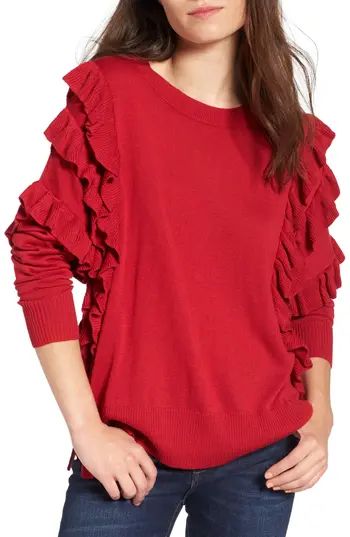 Women's Bp. Ruffle Pullover, Size XX-Small - Red | Nordstrom