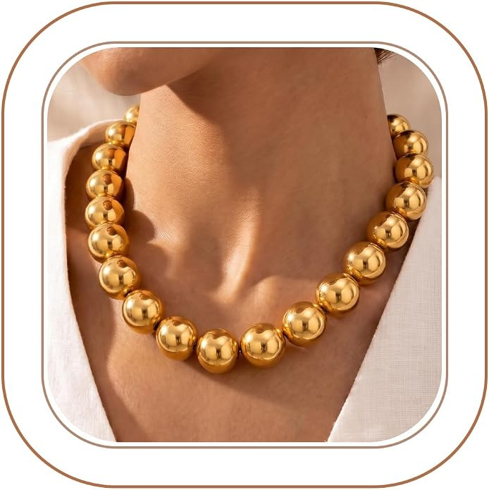Chunky Necklace for Women - Silver/Gold Plated Big Large Round Beaded Necklace, Trendy Statement ... | Amazon (US)