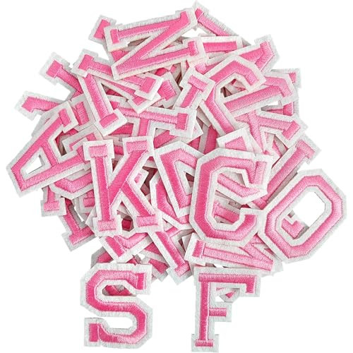 CXWLJL 52Pcs Iron on Letter Patches, Letters A-Z Embroidered Applique Patches for Clothes, Skirts, Hats, Socks, Jeans DIY Accessories - Pink | Amazon (US)