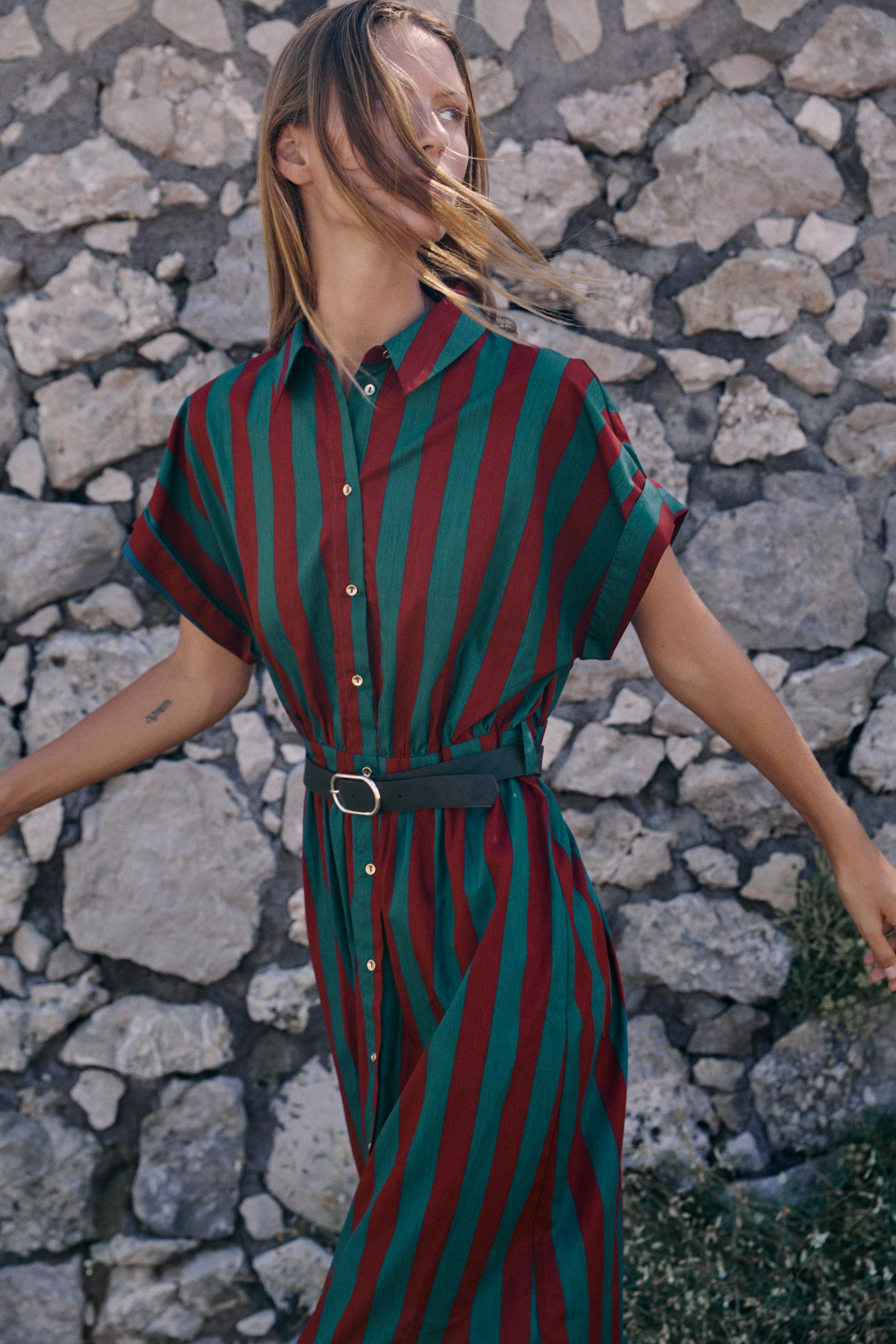 STRIPED MIDI SHIRT DRESS WITH BELT | Zara US