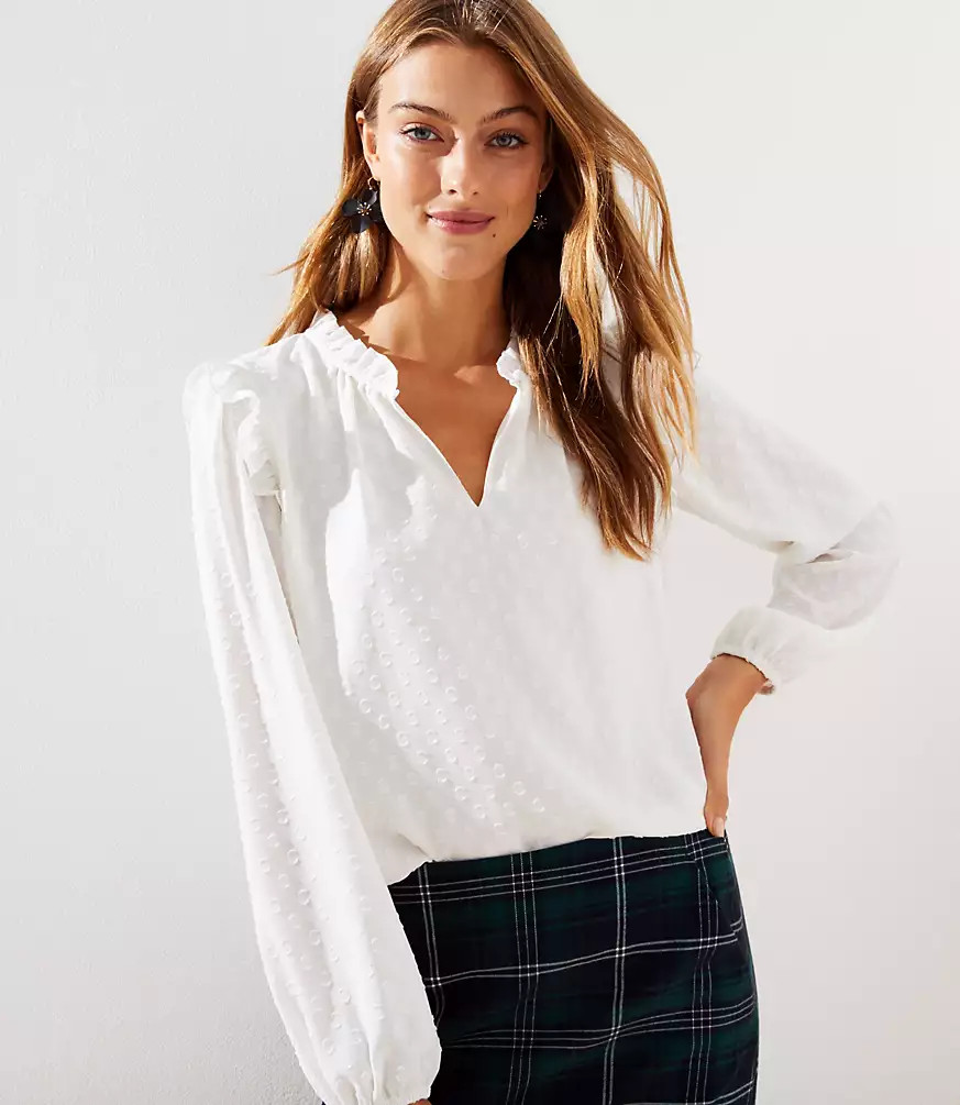 Textured Ruffle Trim Blouse | LOFT | LOFT
