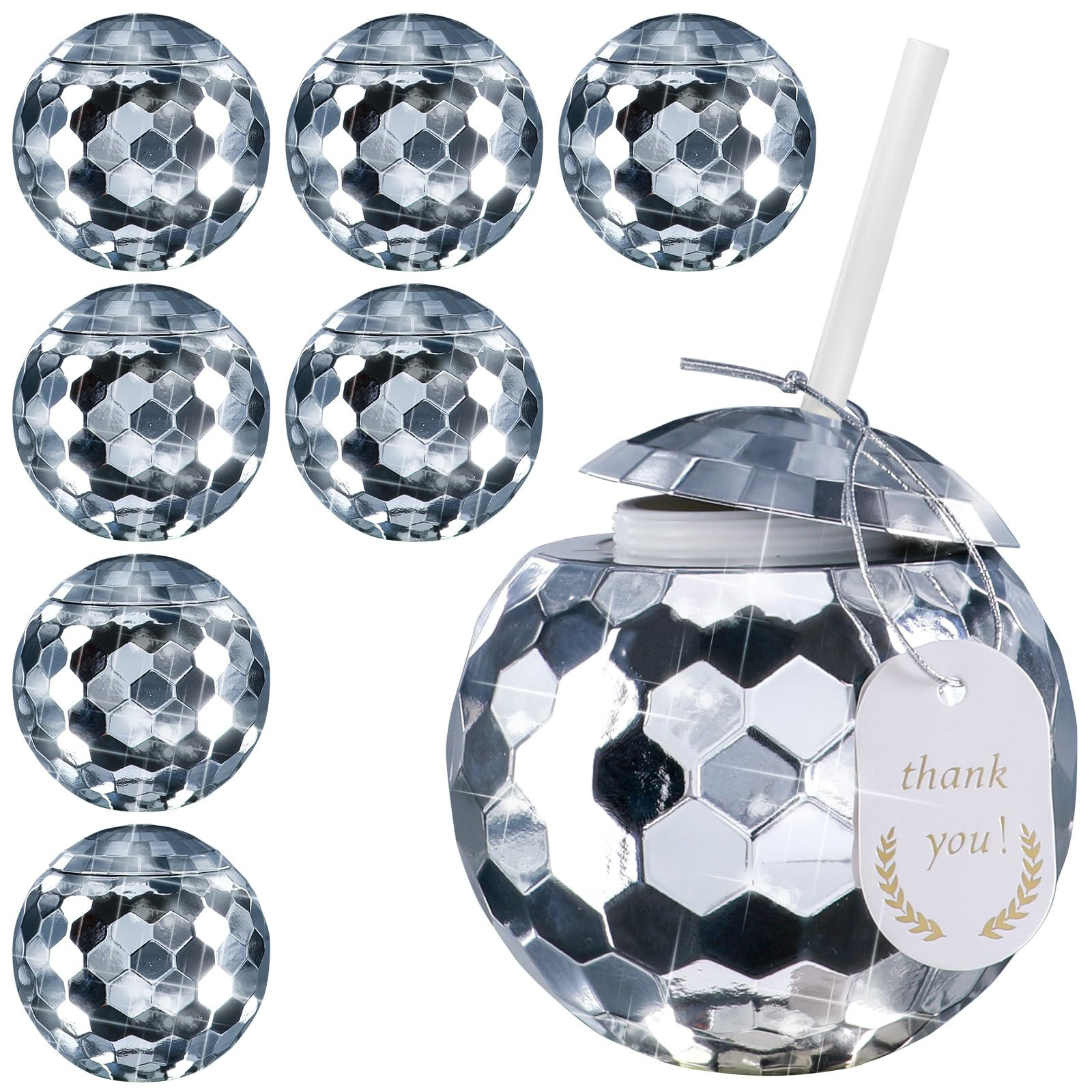 Disco Ball Cups with Lids&Straws – 9Pcs 20oz Reusable Tumblers with Tags – New Year's Eve, Re... | Amazon (US)