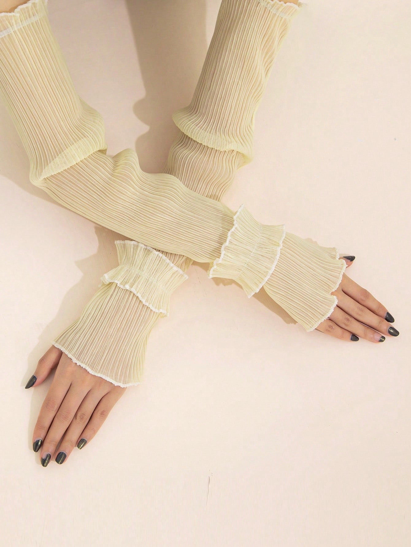 1 Pair Of High-End Solid Color Pleated Long Gloves Bow | SHEIN