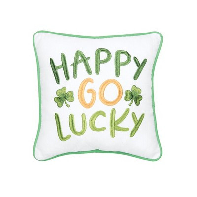 C&F Home St. Patrick's Day "Happy Go Lucky" Embroidered Mini Cotton Accent Pillow, 10" x 10" | Target