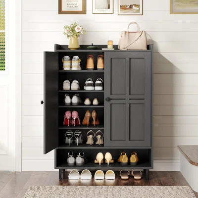 6-Tier Shoe Storage Cabinet With Cross Molding Doors, Adjustable Shelves, And Metal Legs For Entryway Organization | Wayfair North America