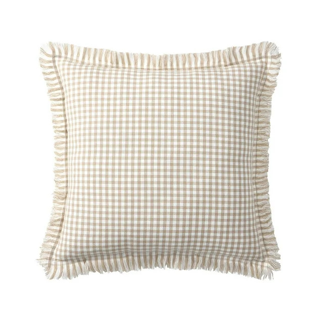 My Texas House 20" x 20" Olivia Taupe Gingham Cotton Decorative Pillow Cover | Walmart (US)