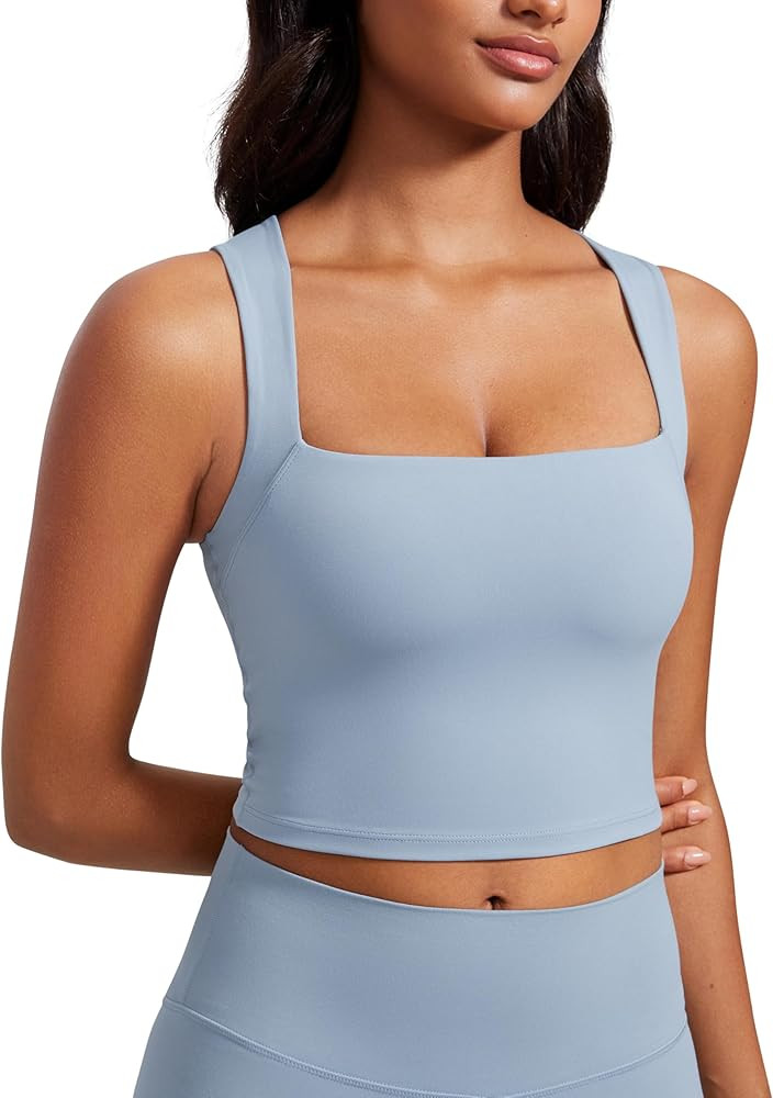 CRZ YOGA Butterluxe Womens Longline Square Neck Sports Bras - Basic Crop Tank Yoga Workout Tops w... | Amazon (US)