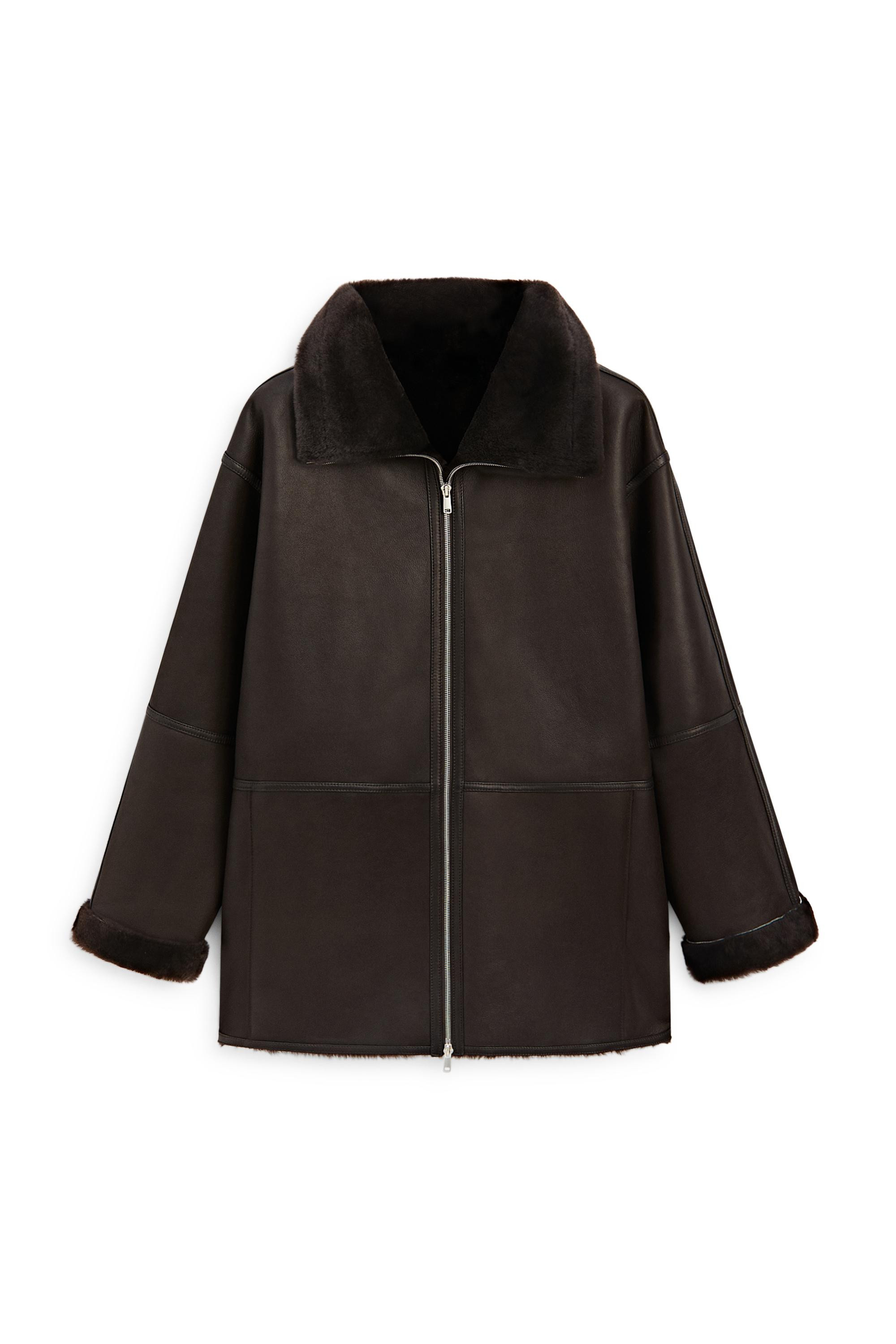 Double-faced lambskin fur coat - BROWN | Massimo Dutti UK