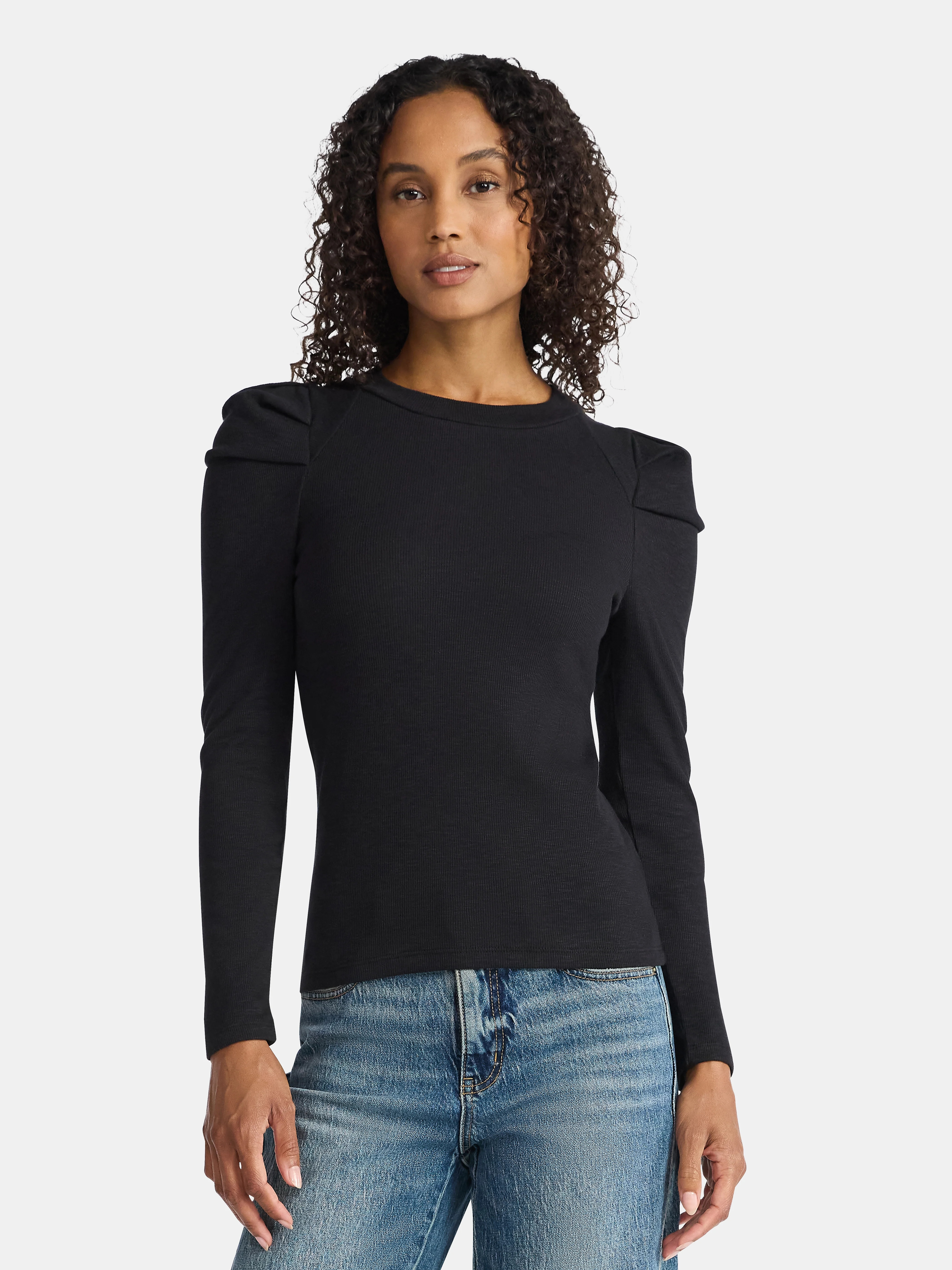 Time and Tru Women's Top with Long Puff Sleeves, Size XS-XXXL | Walmart (US)