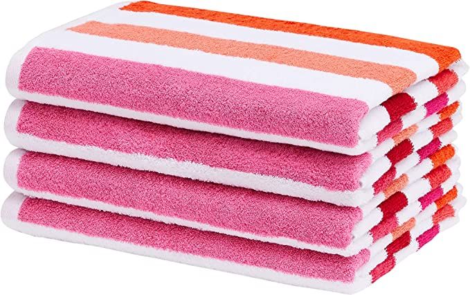 Amazon Basics Cabana Stripe Beach Towel - Pack of 4, Pink Multi | Amazon (US)