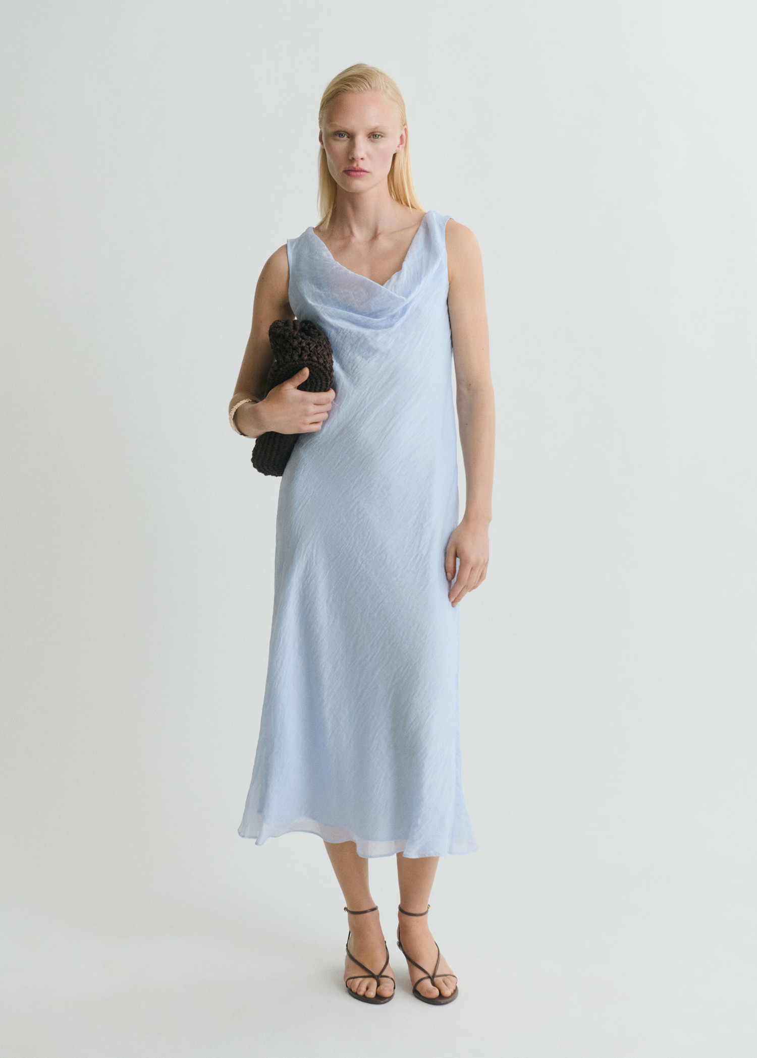 Midi-dress with draped neckline - Women | MANGO USA | Mango (US/MX/AU)