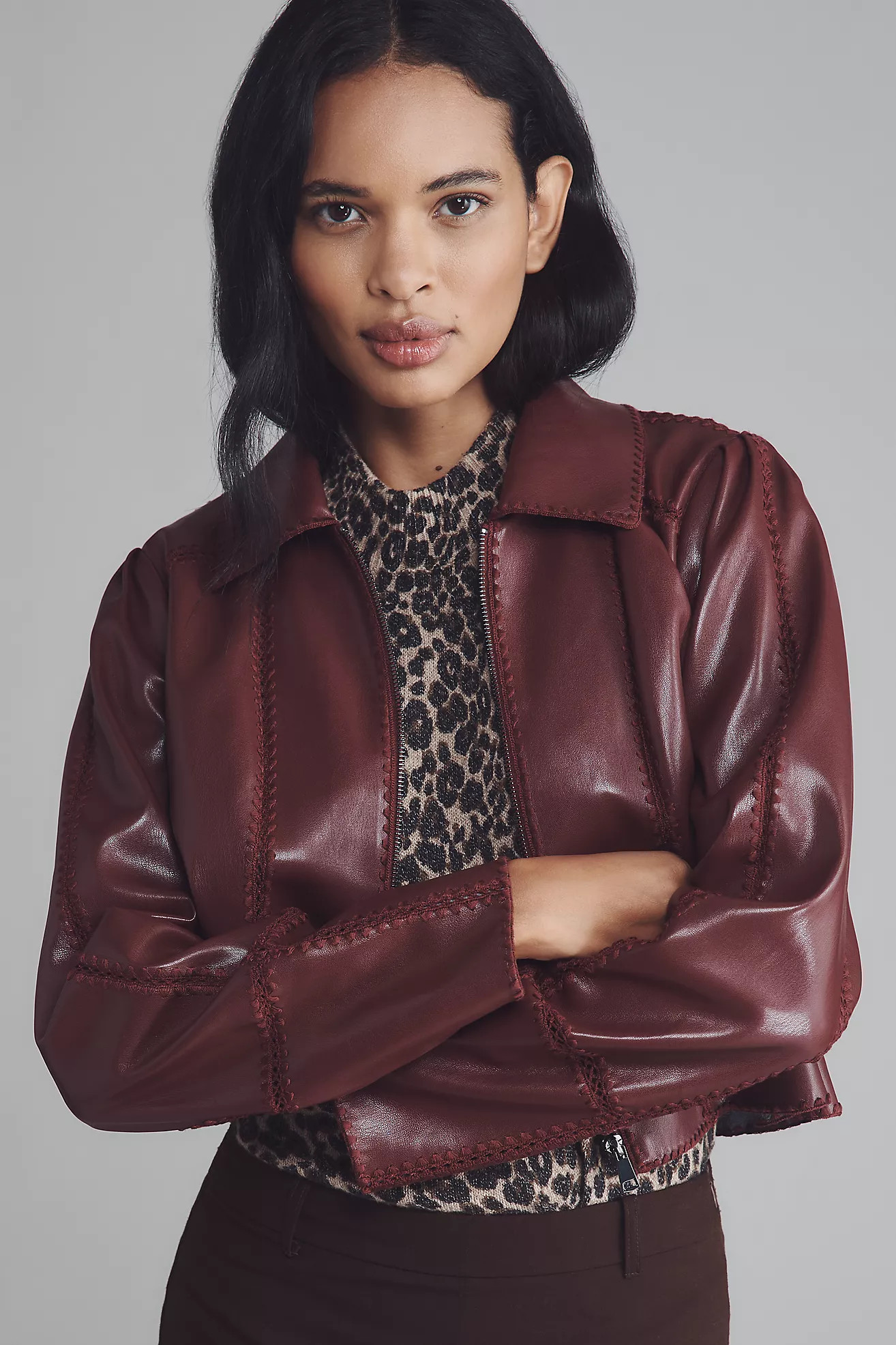 The Freya Faux-Leather Whip-Stitch Swing Jacket | Anthropologie (US)