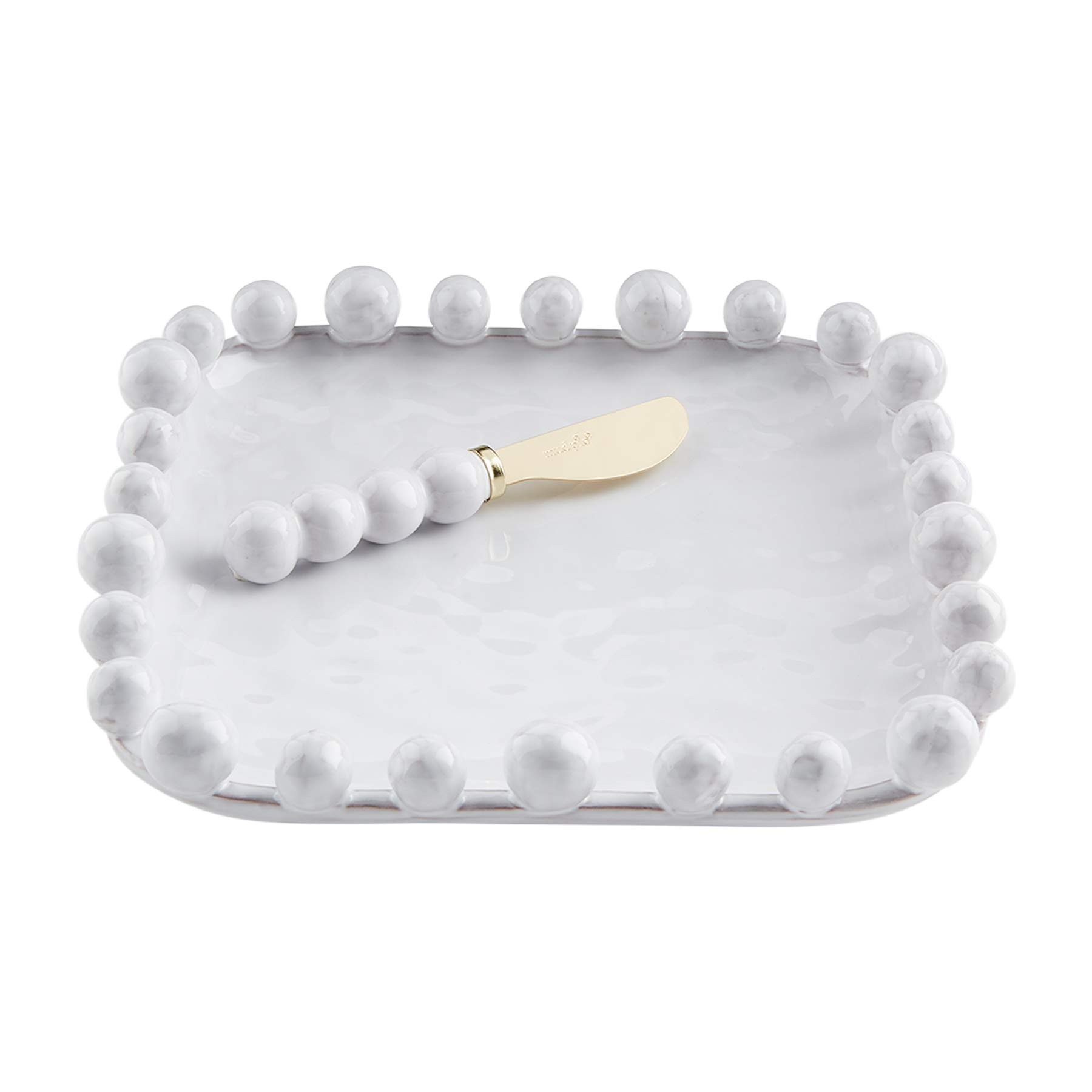 Mud Pie Beaded Boxed Cheese Set, plate 9" x 9" | spreader 6 1/2", White | Amazon (US)