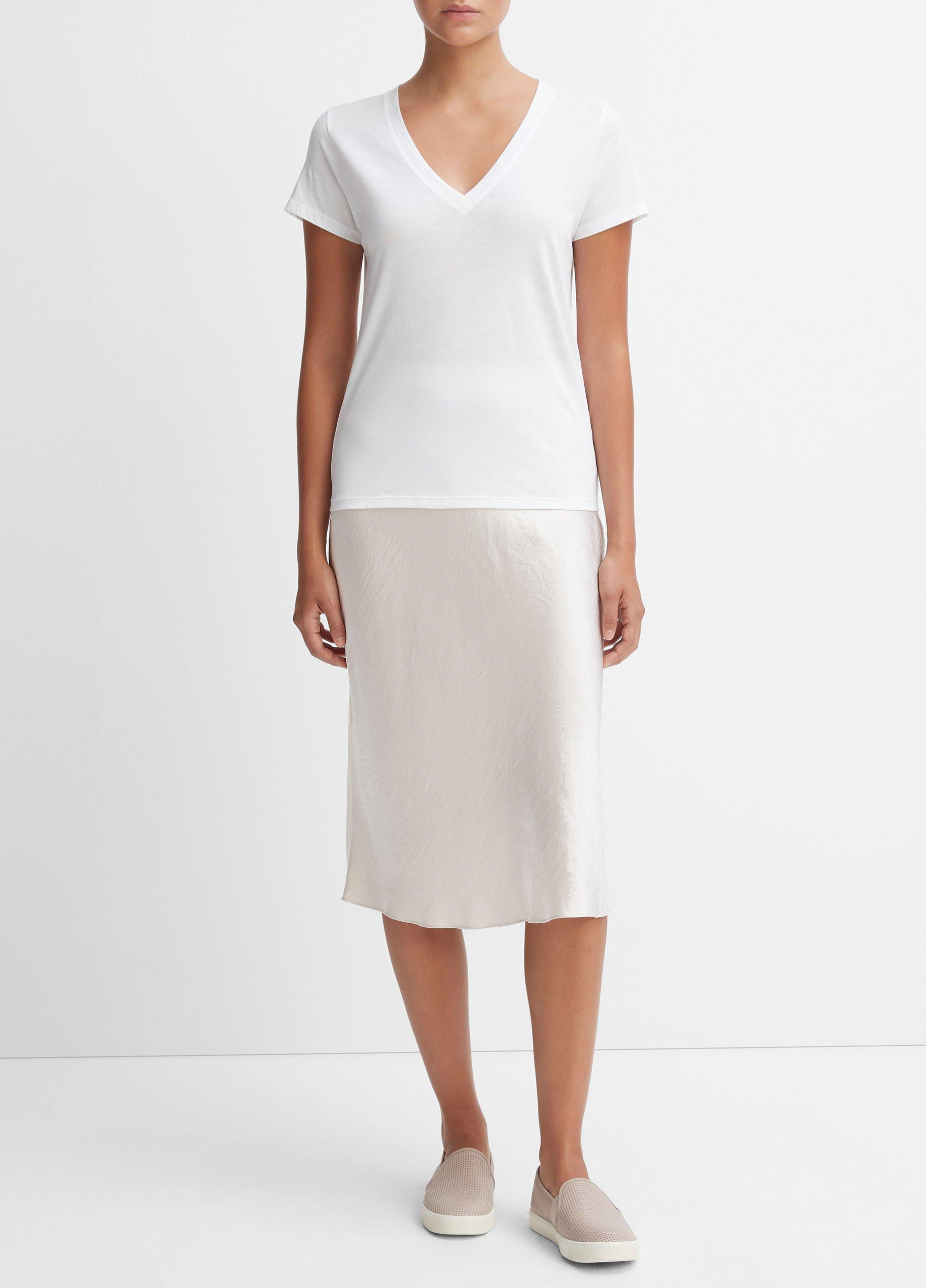 Women's Essential Pima Cotton V-Neck T-Shirt, Optic White, Size L Vince | Vince LLC