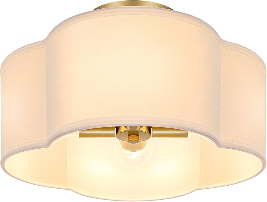 4-Light Semi Flush Mount Ceiling Light Fixture, Gold Modern Close to Ceiling Lamp with White Fabr... | Amazon (US)