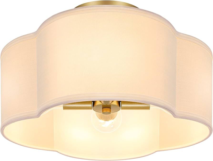 4-Light Semi Flush Mount Ceiling Light Fixture, Gold Modern Close to Ceiling Lamp with White Fabr... | Amazon (US)