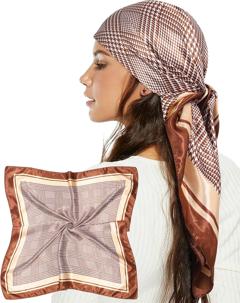 AWAYTR 35” Satin Head Scarf for Women Like Silk Scarf Hair Bandanas Women Large Square Neck Sca... | Amazon (US)