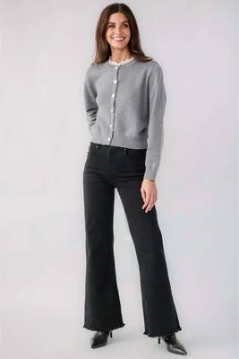 Risen Elliot High Rise Raw Hem Wideleg Jeans | Social Threads