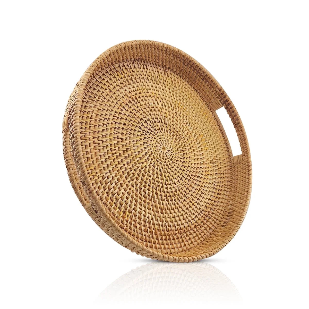 Kabuer Round Rattan Serving Tray, Decorative Woven Ottoman Tray with Handles for Coffee Table, 14... | Walmart (US)