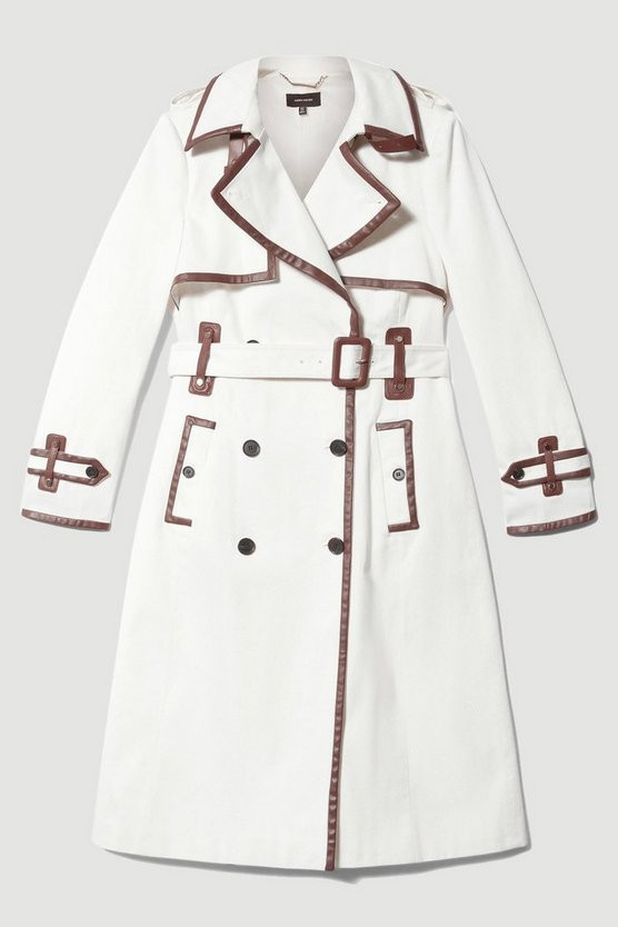 Petite Collar Detail Belted Trench Coat | Karen Millen UK + IE + DE + NL