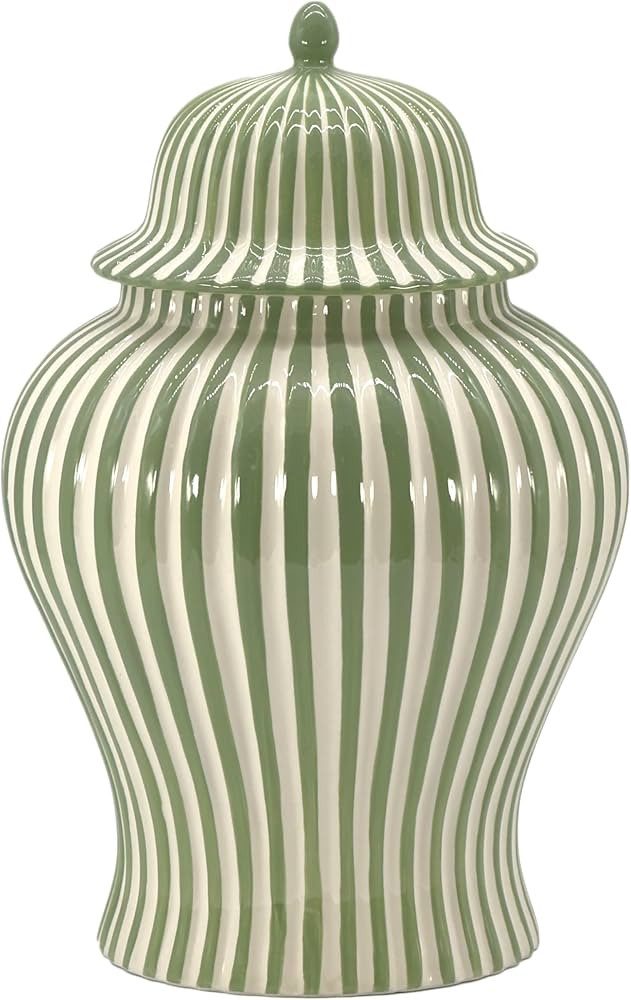 Galt International 18" Green Candy Stripe Ginger Jar w/Lid - Christmas Holiday Decor Home Decor L... | Amazon (US)