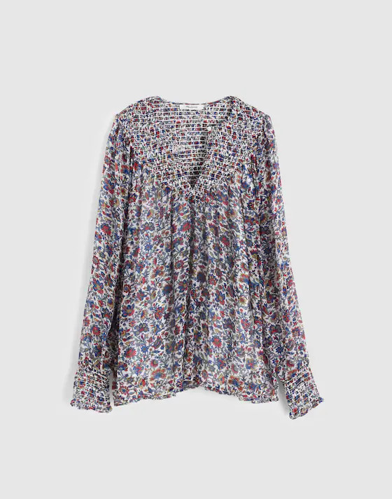 Smocked Split Crewneck Top | Madewell | Madewell