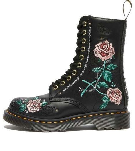 Dr.Martens 1490 Vonda Floral Leather Mid Calf Boots 'Black' 26982001 | KICKS CREW