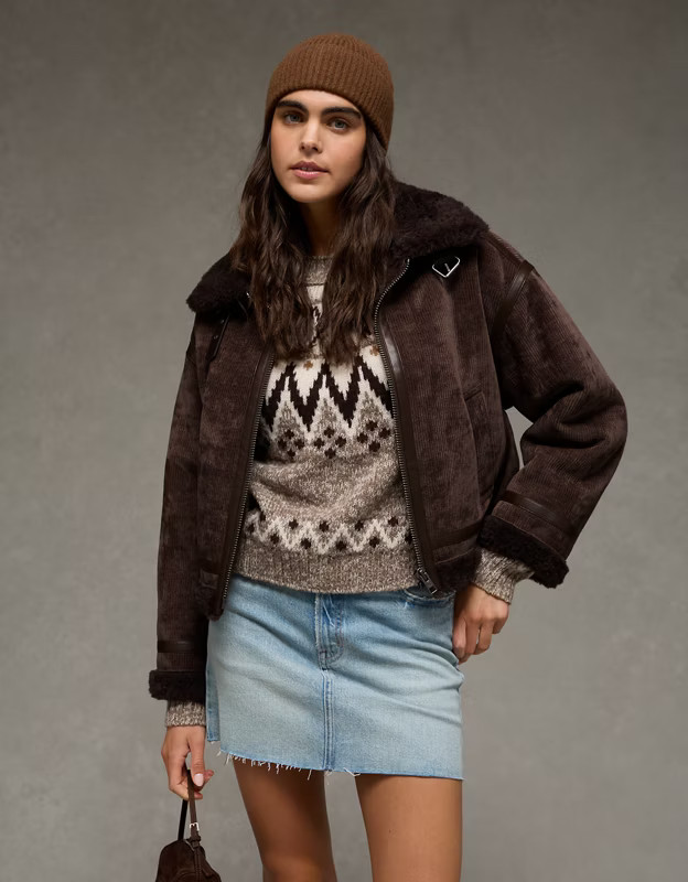 AE Cropped Corduroy Bomber Jacket | American Eagle Outfitters (US & CA)