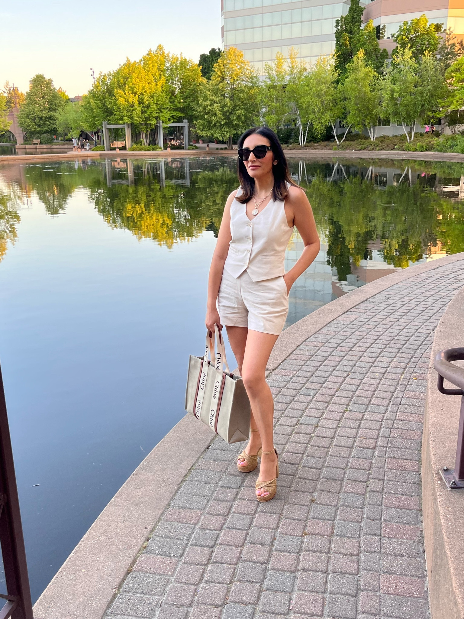 Summer tote! Linen shorts 
Vacation outfit 
Chloe tote 

#LTKunder50 #LTKunder100 #LTKsalealert