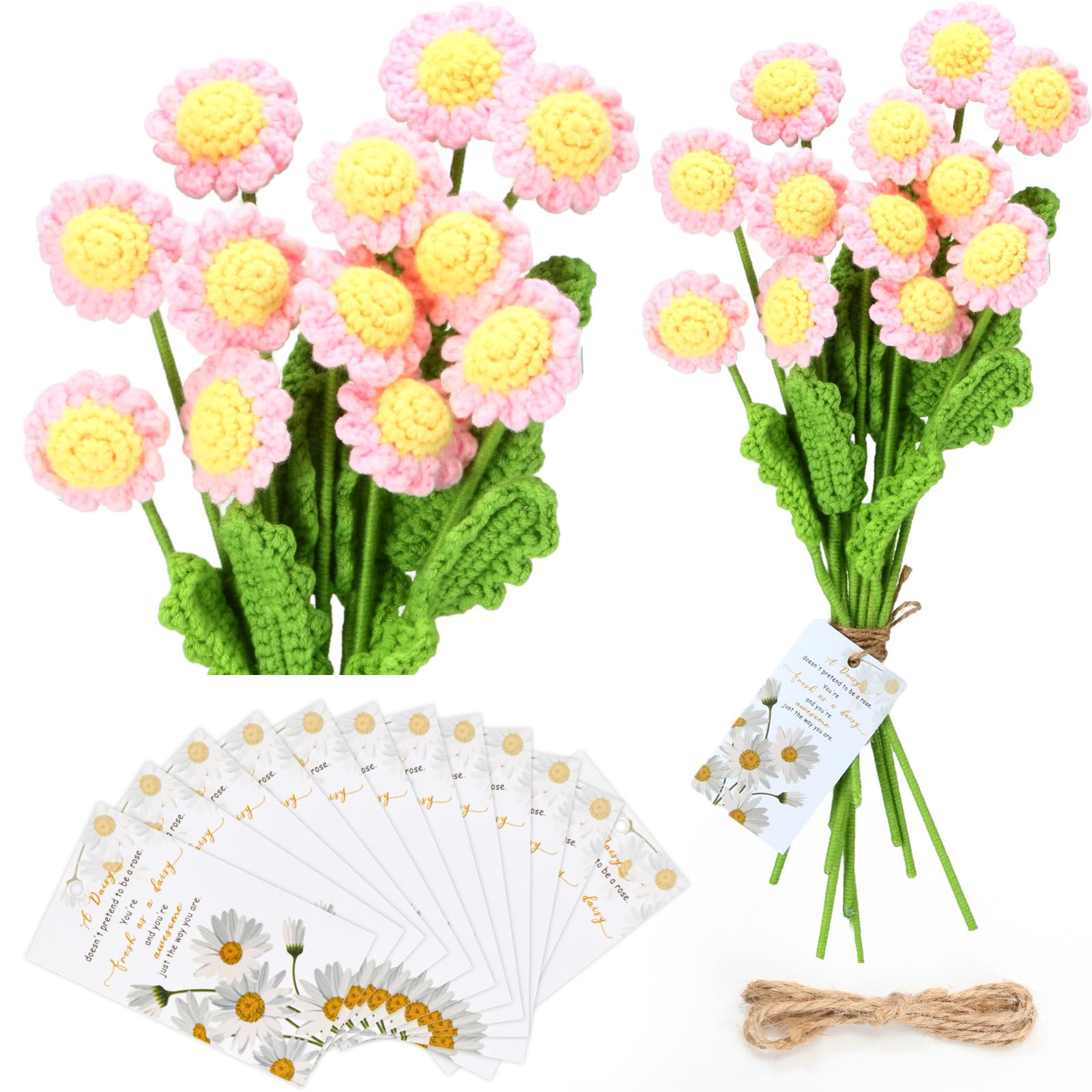 Tigeen 12 Sets Crochet Flower Bouquet Bulk Daisy Knitted Flower Bouquet Crochet Daisy and Awesome... | Amazon (US)