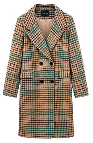 CHARTOU Women's Winter Oversize Lapel Collar Woolen Plaid Double Breasted Long Peacoat Jacket | Amazon (US)